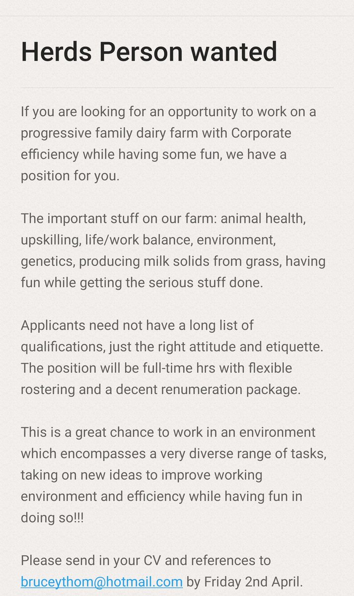 A position has opened up on our farm, this could be right for you.....retweets welcomed!!!