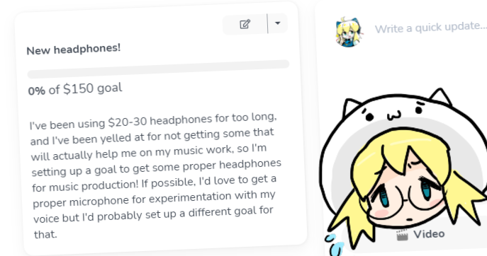 beat_shobon's tweet photo. So after days of people scolding me for using cheap headphones to make songs, I've finally set up a ko-fi goal to get new, better ones for music making (thanks to the recommendations!)

Don't feel pressured to support, but thank you so much if you do!
https://t.co/GCqWrd6swL https://t.co/eFO3v73JFu
