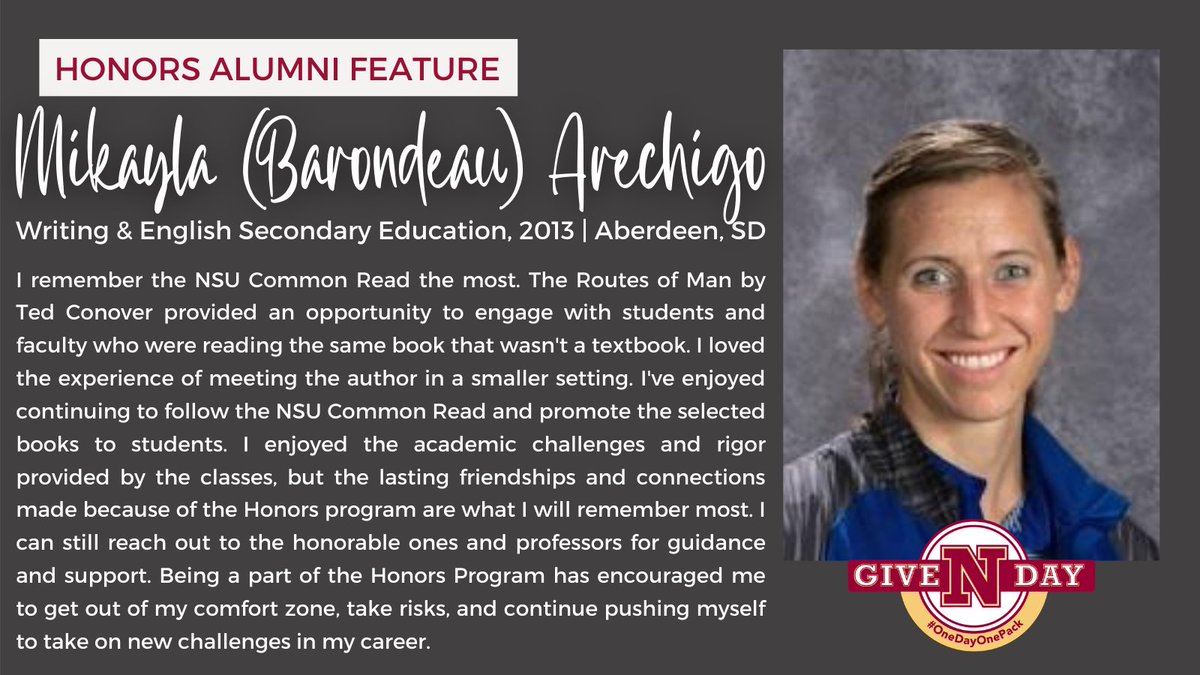 nstatehonors's tweet photo. Our last GiveNDay alumni spotlight is Mikayla Arechigo! The actual GiveNDay starts tomorrow at 9AM!

Donate to the Honors Program and help us to continue to create amazing alumni!!

https://t.co/MaTPnNAXDb

#OneDayOnePack https://t.co/TFH9FEFqHB