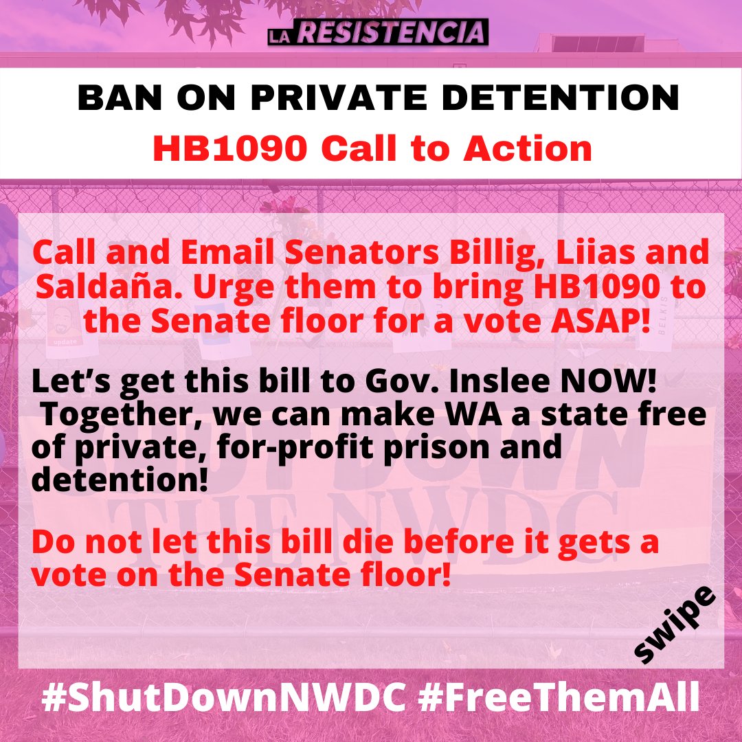 ResistenciaNW's tweet photo. HB1090 is ALMOST to the Senate Floor.  We cannot let this bill die before it gets there! Please email, call and tweet Senators Billig, Liias and Saldaña . Urge them to move HB1090 to the Senate floor NOW! https://t.co/Y2NTANTOcI