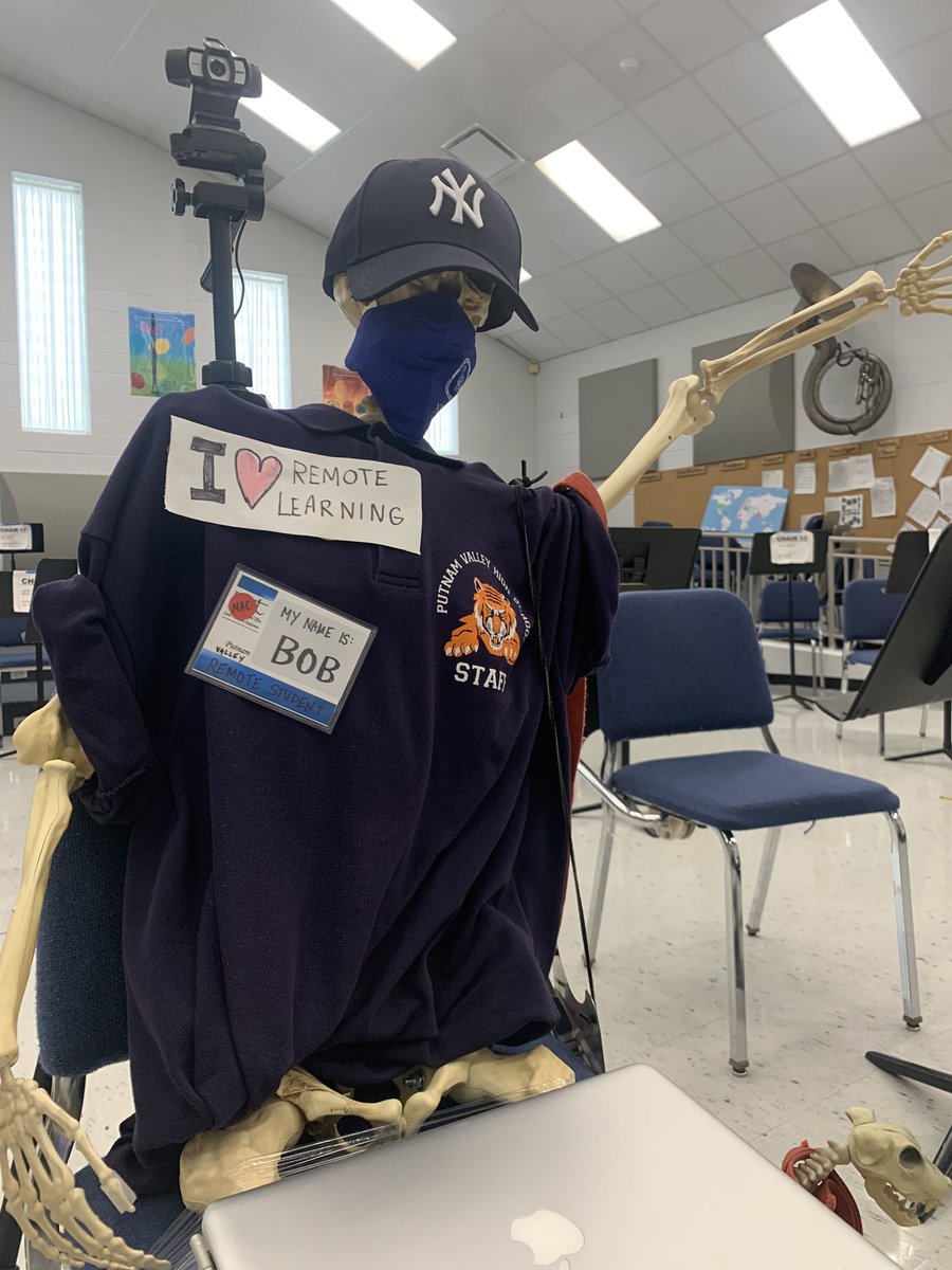 PVMusicDept's tweet photo. Have you met Bob? Bob lives in the PVHS band room and loves to help out with remote learning! #pvrising #nymiosm21 https://t.co/PJeTt3mbX7