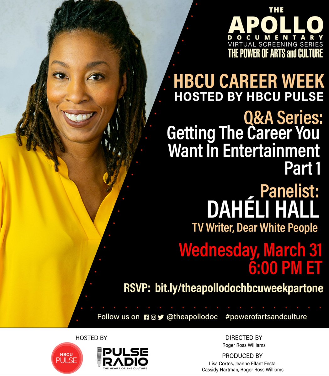 theapollodoc's tweet photo. We are extremely excited to announce the first two panelists for our Getting The Career You Want In Entertainment Q&amp;A Series Part 1, hosted by @HBCUPulse!  @daheli &amp; @producedbyQUAN https://t.co/H1fBi3I6dt