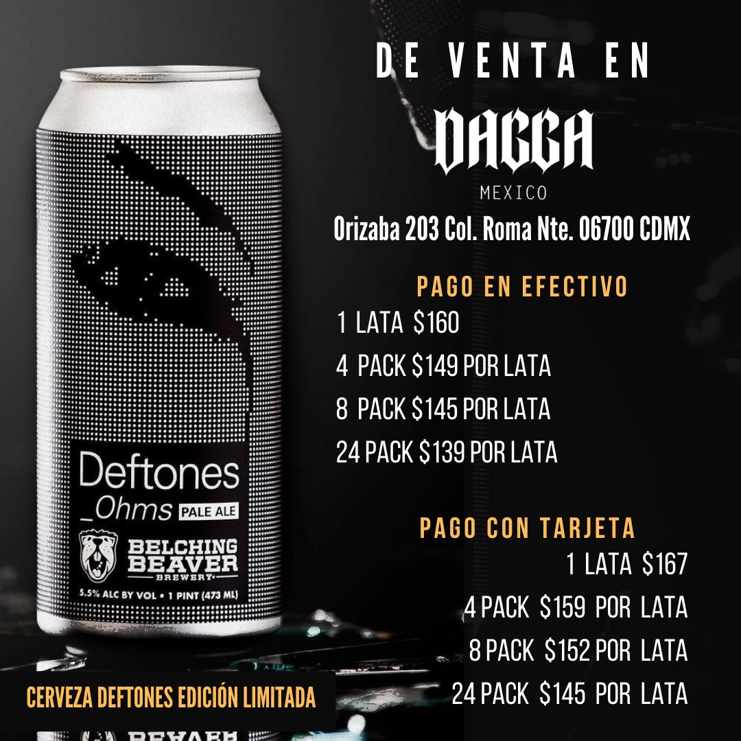 Cerveza edición limitada <a href="/deftones/">Deftones</a> #Ohms disponible en el estudio de tatuaje DAGGA #CDMX