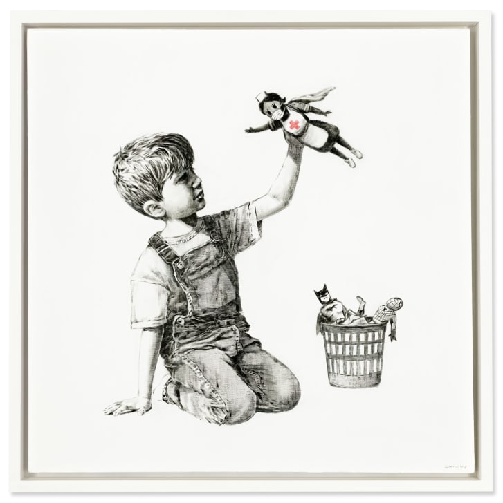 EchoClouds's tweet photo. This wonderful work by Banksy depicting a nurse as a hero sold for almost $25 Million today, with the proceeds going to the University Hospital Southampton. https://t.co/ISqx2nHPIL
