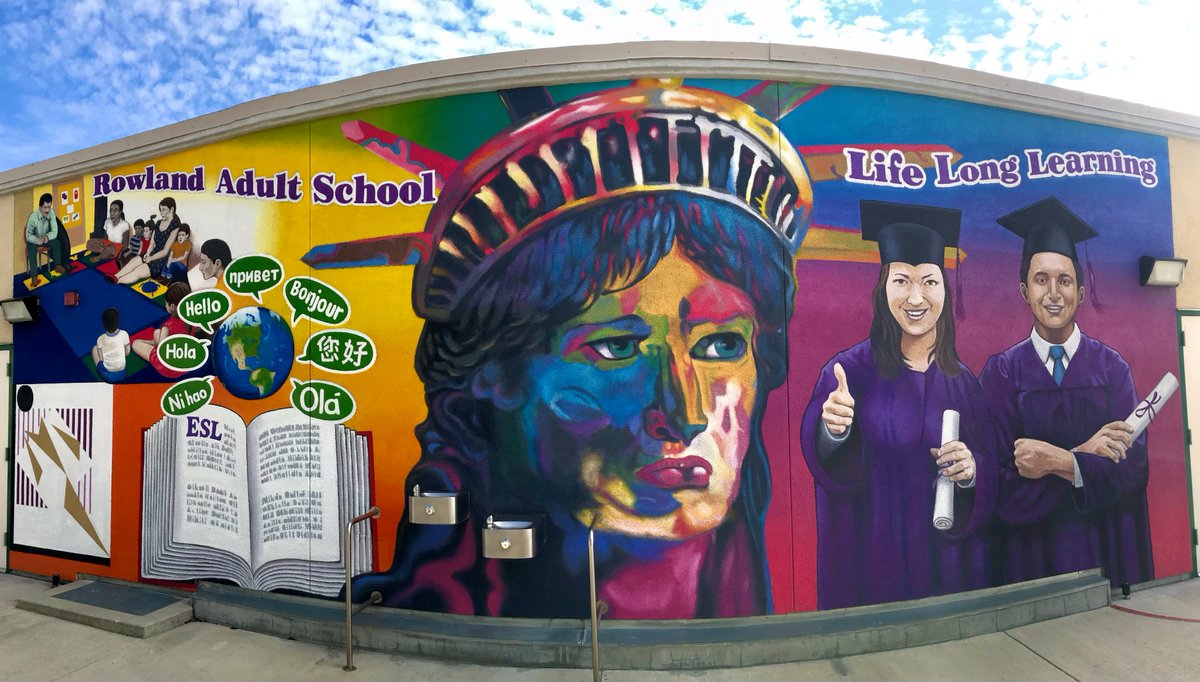 Check out our new mural! It represents who we are as a school. It shows everyone is a lifelong learner &amp; RACE offers many opportunities for that. From Parent Ed, ASE, ESL, Citizenship Preparation, Fee-Based &amp; Recreation classes, there is always something here! <a href="/RowlandSchools/">Rowland Schools</a>