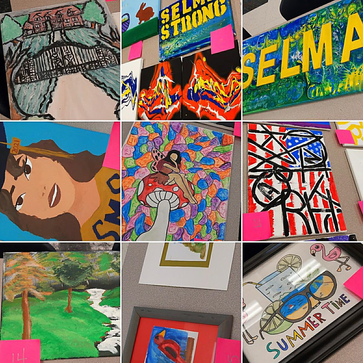 Selma_Middle's tweet photo. We are #SelmaProud of the students who entered the art competition!  Which are your favorites?  #SelmaArtSmarts #WeAreSelma https://t.co/9FDuUGaVi5