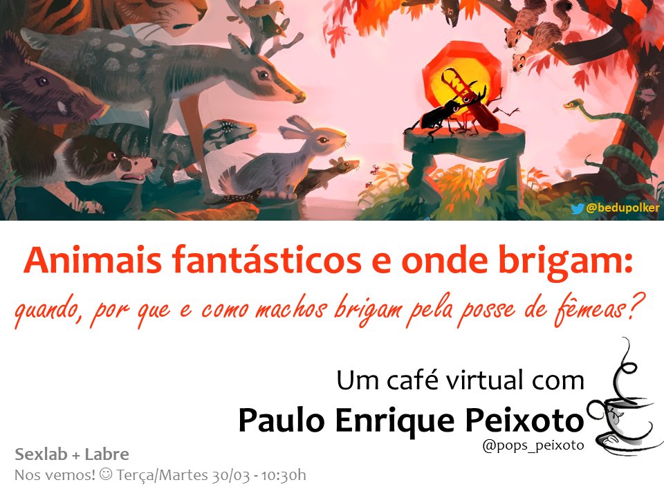 GhSolimary's tweet photo. Oi! Na última terça-feira de cada mês, no #SEXLAB + @labre_arg vamos receber um convidado para falar sobre temas relacionadas à seleção sexual e cuidado parental. Neste mês de março, nosso palestrante será o Dr. Paulo Peixoto @pops_peixoto . Se você quiser participar, me avise ;) https://t.co/XtkEJwWQH8