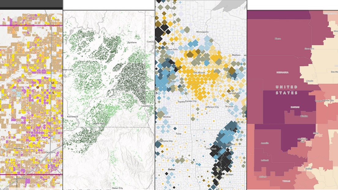 mattharman1's tweet photo. This is so cool.  Especially check out the blending modes.  Four people, four different perspectives on the Census of Agriculture.  https://t.co/3VEfAdzBwb #LivingAtlas https://t.co/z6vlmu2GFc