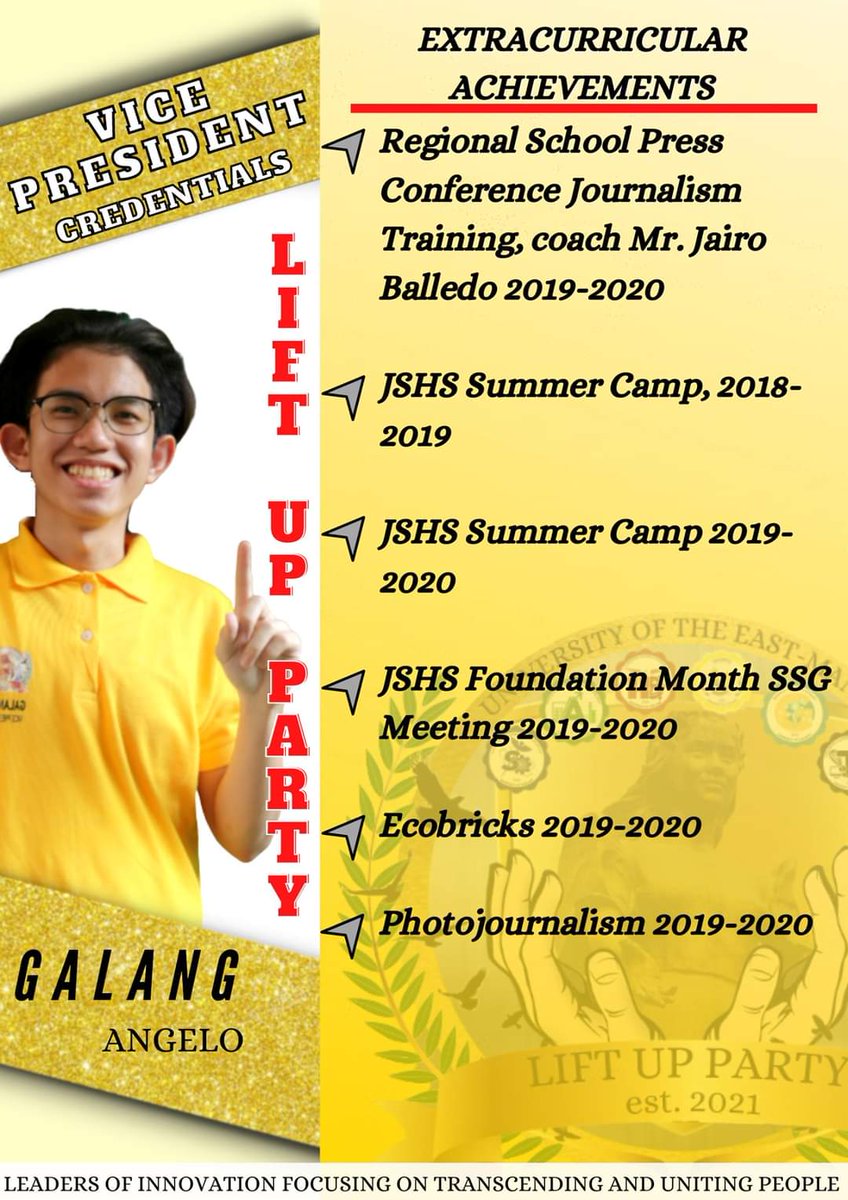 LiftupParty's tweet photo. Angelo Galang for Vice President and here is his credentials!

#GalangIsangNilalangNahindiNiLalang
#GustoMoBaNgLDR?(LeadershipDevelopmentAndResiliency)
#KayGalangHindiKaManghihinayang
#LiftUpParaSaHinaharap
#SaLiftUpLahatAangat https://t.co/kS4Fe2Izrq