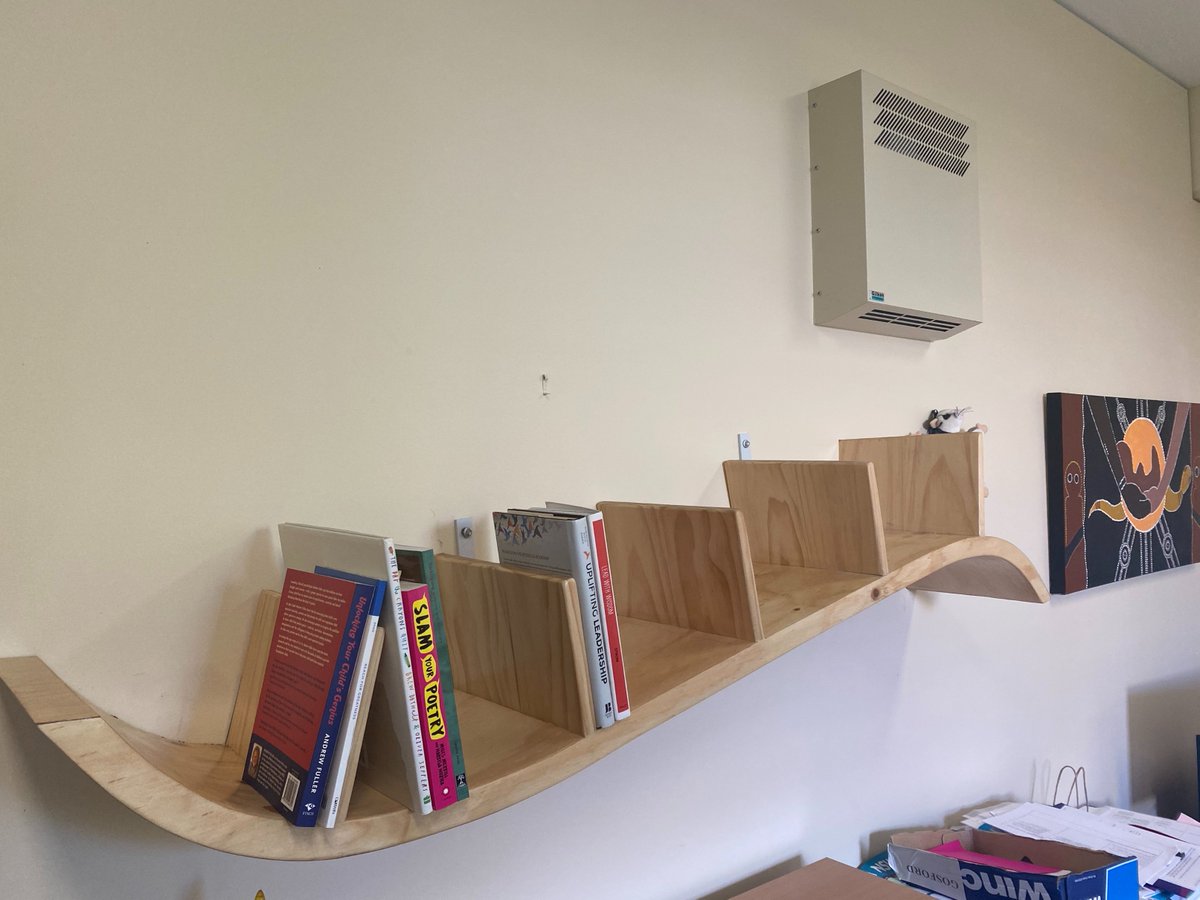 WadalbaCS's tweet photo. One of the best parts of the job is seeing the amazing work that our students produce. It seems the Construction students and their teacher Ms Taylor heard I was looking for some additional bookshelf space and went about crafting one. Thank you! #AppreciativePrincipal https://t.co/jJieqK8Sr7