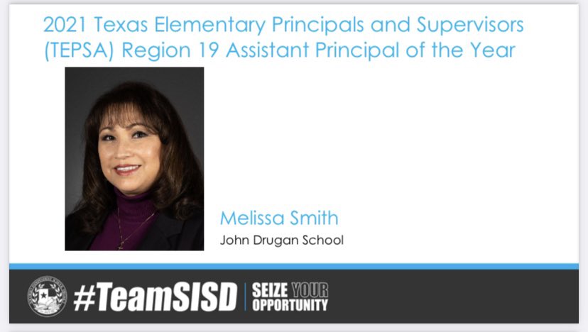 SISD_ES's tweet photo. Congratulations to our very own Mrs. Melissa Smith for being recognized at today’s board meeting! We are proud of you! @MSmith_JDS #TeamSISD 💙🖤#WeLeadTX #APoftheYear https://t.co/LA0tUy8Flj