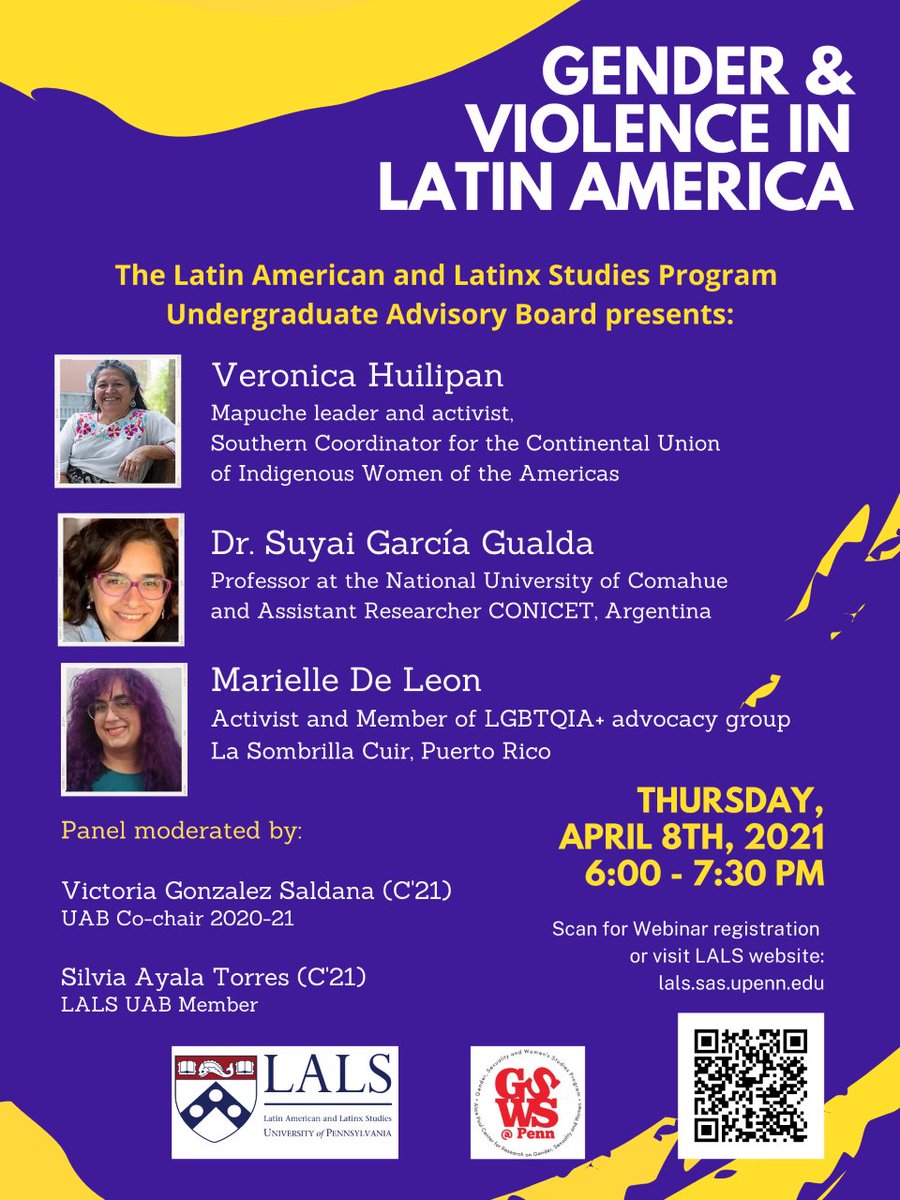 Esperamos que todos puedan asistir a nuestro evento sobre Género y Violencia en América Latina el 8 de abril/ Please join us on April 8th for an important event on Gender and Violence in Latin America. lals.sas.upenn.edu/events/gender-…