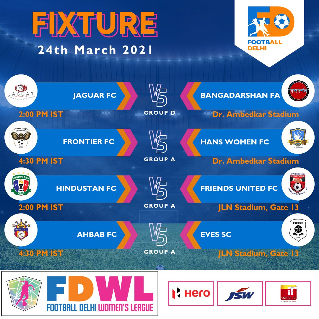 FootballDelhi's tweet photo. Delhi Women's League, Fixture, DAY 3!!
What's your favourite team??
#FDWL #FootballDelhi #TakingEveryoneTogether #GiftABall https://t.co/8szPZy9XNF
