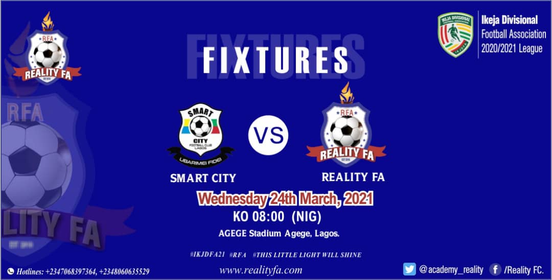 academy_reality's tweet photo. GAME DAY⚽⚽⚽
Match day 5
Smart City vs Reality FA
We go again this morning. Let's go for victory lads💪💪⚽
#IKJDFA #IKJDFALeague #RFALagos #RFA @academy_reality #TheLights https://t.co/bvGEpXZEJb