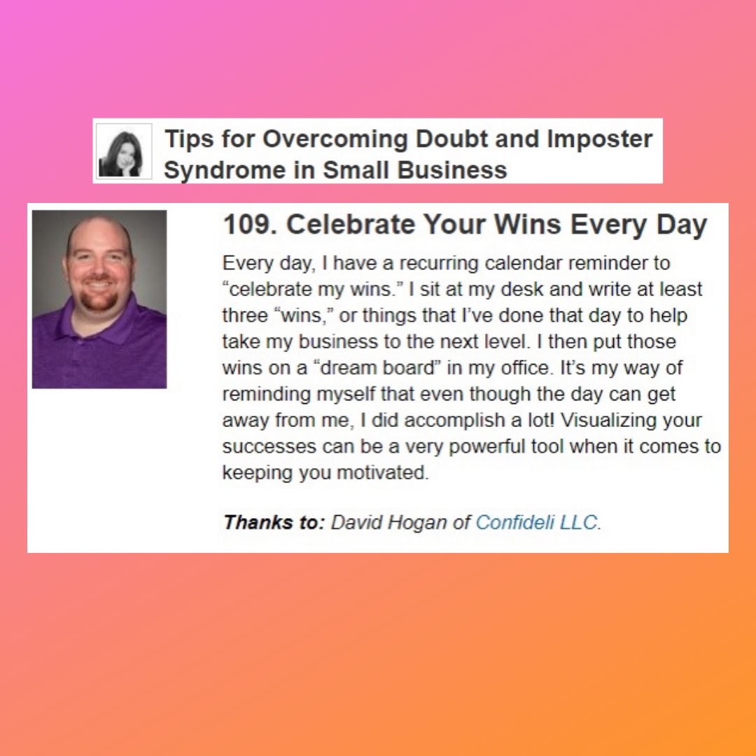 confideli's tweet photo. Our founder was featured recently in a blog post highlighting ideas to overcome doubt and imposter syndrome in small business. It can be crippling. See link in comments for tons of great ideas. #impostersyndrome #doubt #smallbusinesssupport #entrepreneurlife #startuplife https://t.co/5Xli4RK7H3