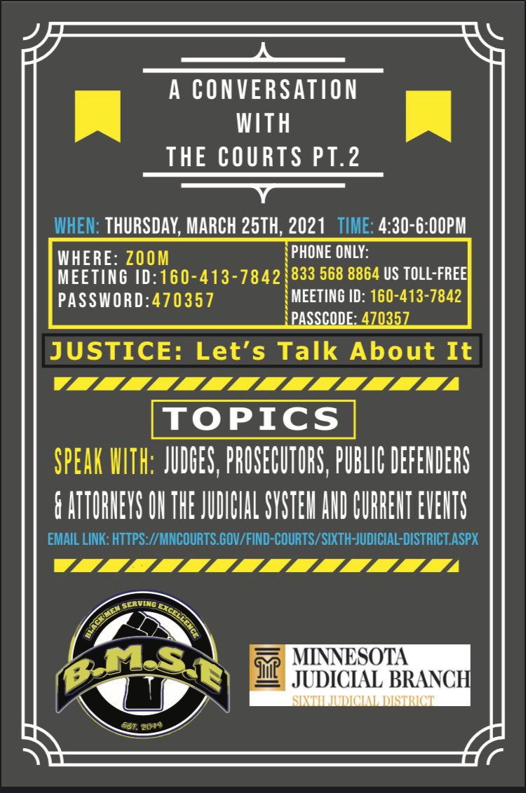 Join us this Thursday, March 25th as we come together via zoom for “A conversation with the courts pt. 2”.  Action steps will be addressed also feel free to DM our page questions that you want to be answered.  #RacialJustice