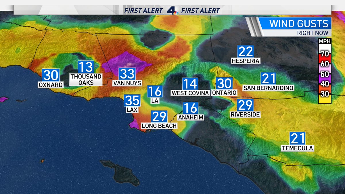 Strong winds outside now, but the winds will likely be stronger tonight and first thing tomorrow morning. Santa Ana's briefly return. Here's a look at the current gusts