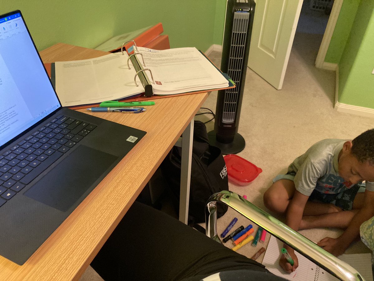 kate_kargbo's tweet photo. I’m working on a paper for class tonight and my little man wants to “write” too. He brought his notebook and markers in to my study. #futurecougar #EdDbound #studybuddy @UHCOE @WSE_Stallions https://t.co/pPsHXBbGoX