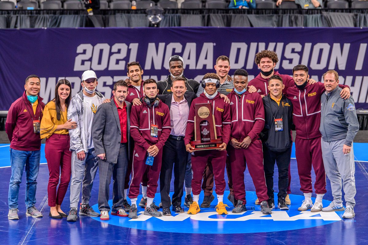 MarkPerry165's tweet photo. Excited to see this young group grow! The NCAA Championships is a roller coaster! @ASUWrestling #TeamTrophy #ncaad1wrestling https://t.co/MWccaR9GXX