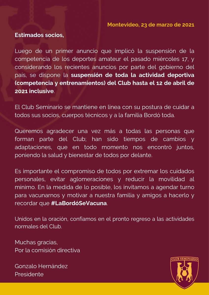 clubseminariouy's tweet photo. Comunicado importante para todos los socios del Club y nuestra comunidad deportiva: https://t.co/I8va2EUkp3