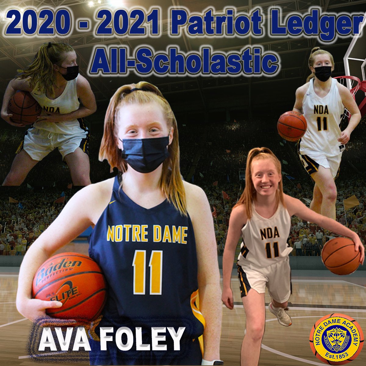 NDAgirlshoops's tweet photo. Congratulations to Tri-Captain Ava Foley ‘22 on being named to the @sports_ledger All-Scholastic Basketball Team. Thank you to the Patriot Ledger for honoring Ava. @ndaathletics @ndahingham @__avafoley @BashHoopsNE #WEareNDA https://t.co/PtpRA7z8QJ