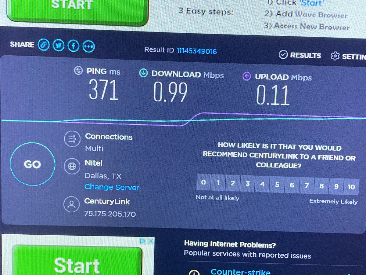 GingerusD's tweet photo. Hopefully Starlink comes to Texas soon. Going from 3-400 down and 30 up to this is killing me ☠️ Nothing else is offered here @StarlinkPage @elonmusk #rural #internet #help https://t.co/5VyRSzgw4i
