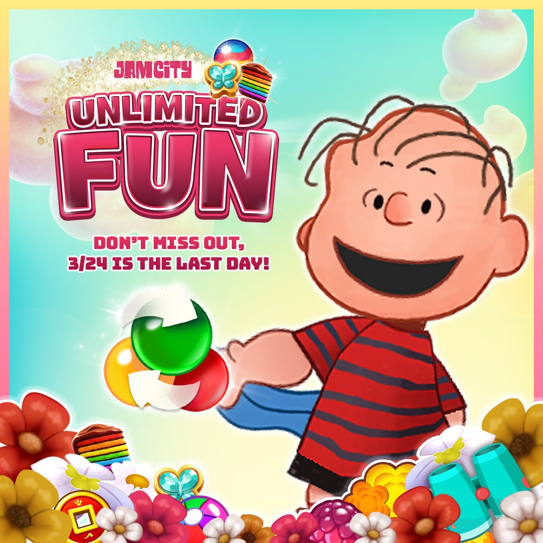 Time flies when you’re having fun
Don’t let this chance pass you by
Play now and enjoy Unlimited Lives before it’s gone.
Hurry! It ends tomorrow.
#JamCityUnlimited