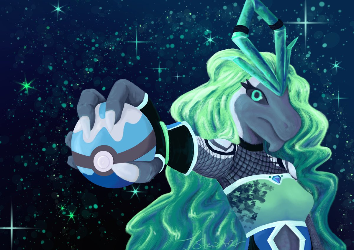 Jessi_Lionheart's tweet photo. Commission finished! I had a lot of fun working on @AstralMelodia 's Pokesona!  #digitalart #pokesona #pokemon #diveball #sparkly https://t.co/z13oTJYIHf