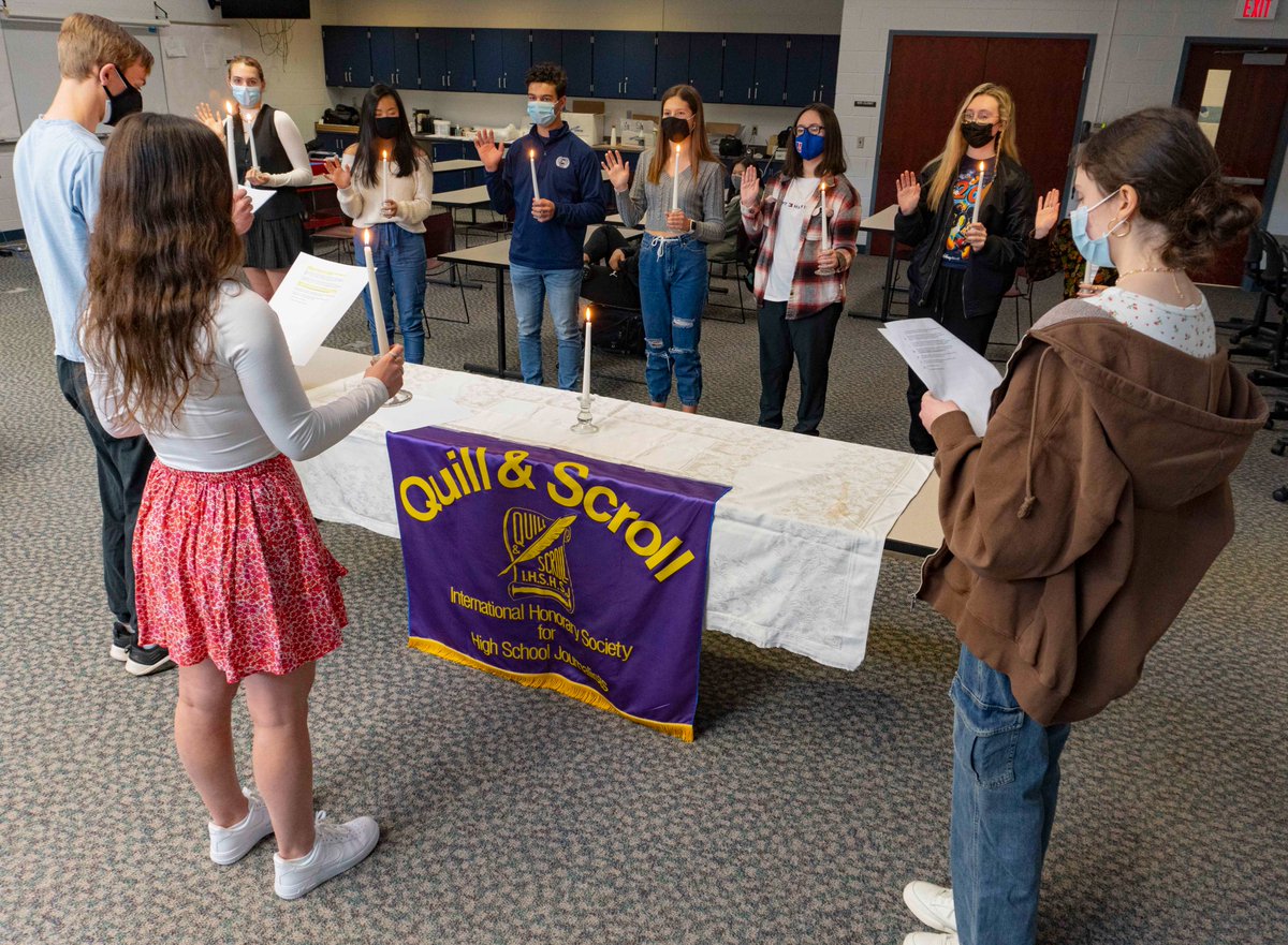 The Communications High School chapter of the Quill &amp; Scroll International Honor Society inducted nine new members at a lunchtime ceremony on March 23. The society recognizes student achievement in journalism and truth in news.  Congratulations inductees! <a href="/MsKHarmon/">Kelly Height</a>  <a href="/ComHS_MCVSD/">CommunicationsHS</a>