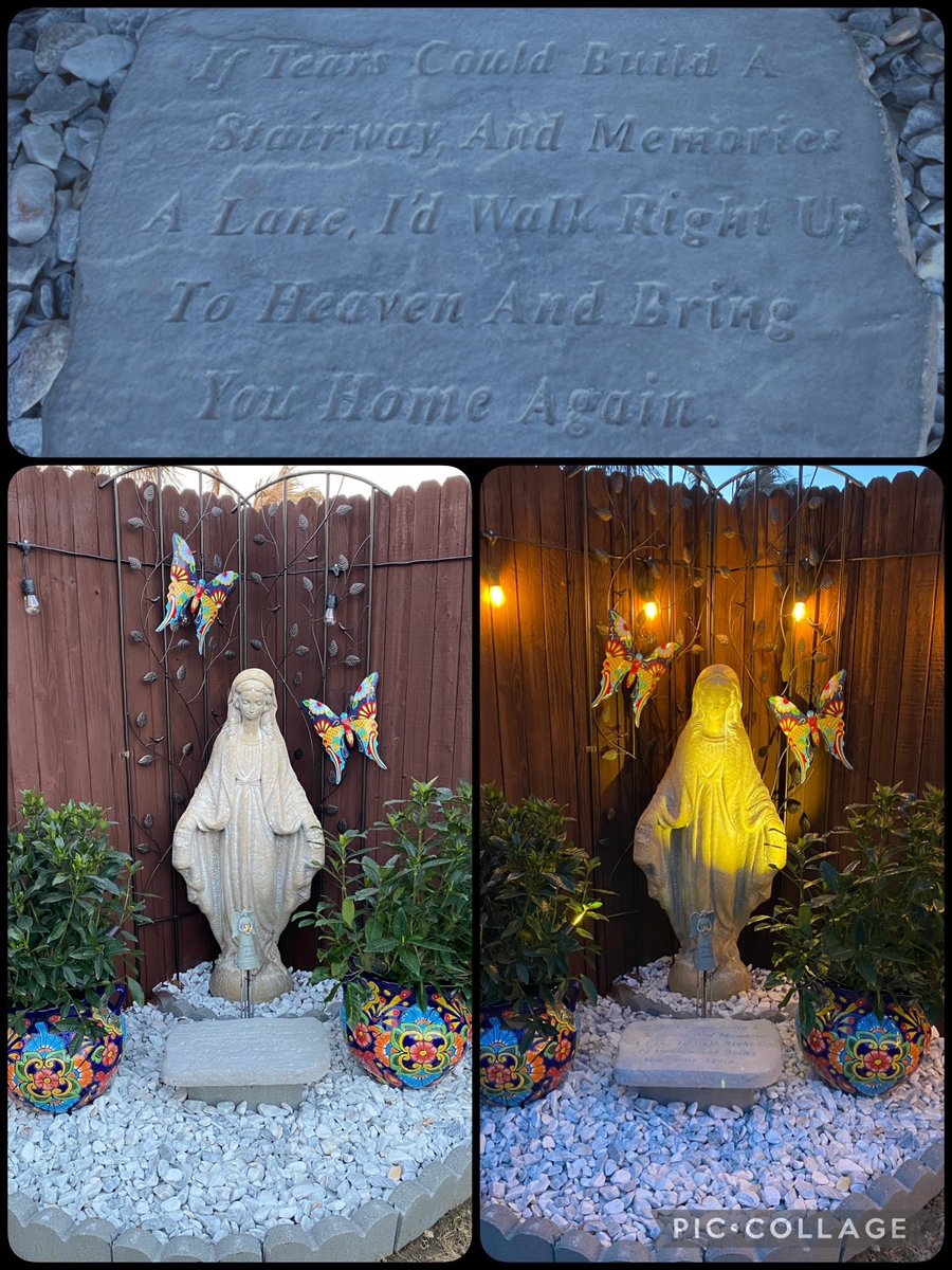Our Lady of Grace surrounded by butterflies and and an angel to signify our dearly departed. Gardenias because Jose used to buy them for me all the time when we would go into Cd. Juarez to visit family. So many memories and so much love all in one little corner.