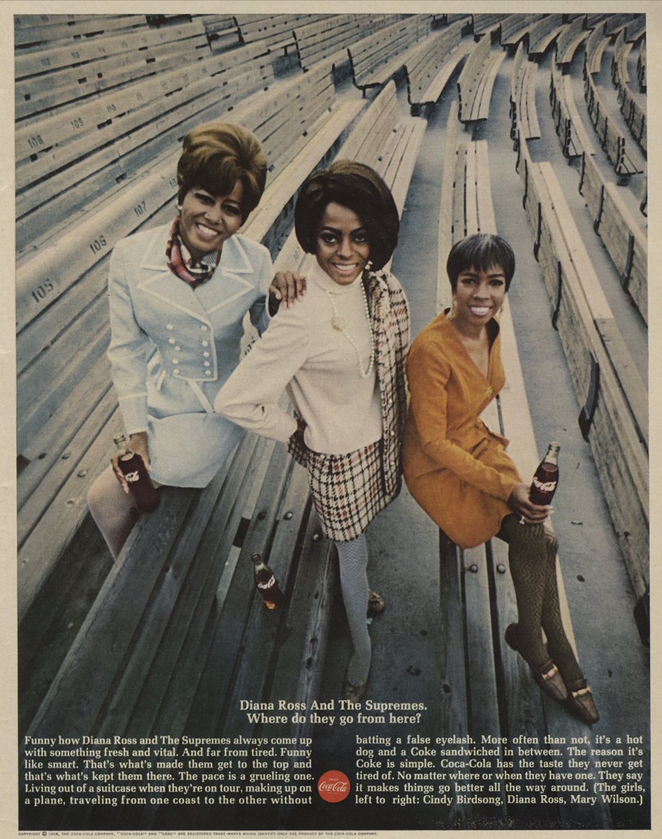 A Supremes 1968 Coca Cola Advertisement. #thesupremes #cocacola #1960s #softdrink #DianaRoss #marywilson #cindybirdsong