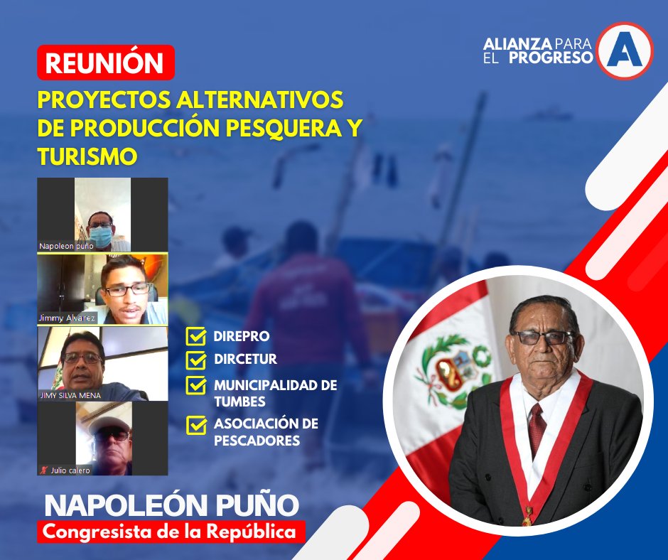 NapoleonPuno's tweet photo. Hoy hemos tenido una reunión con diferentes autoridades de la Región de Tumbes, con la finalidad de buscar proyectos alternativos de producción pesquera y turismo que brinden opciones de empleabilidad en nuestra región. @congresoperu https://t.co/UHs6aBZA1o