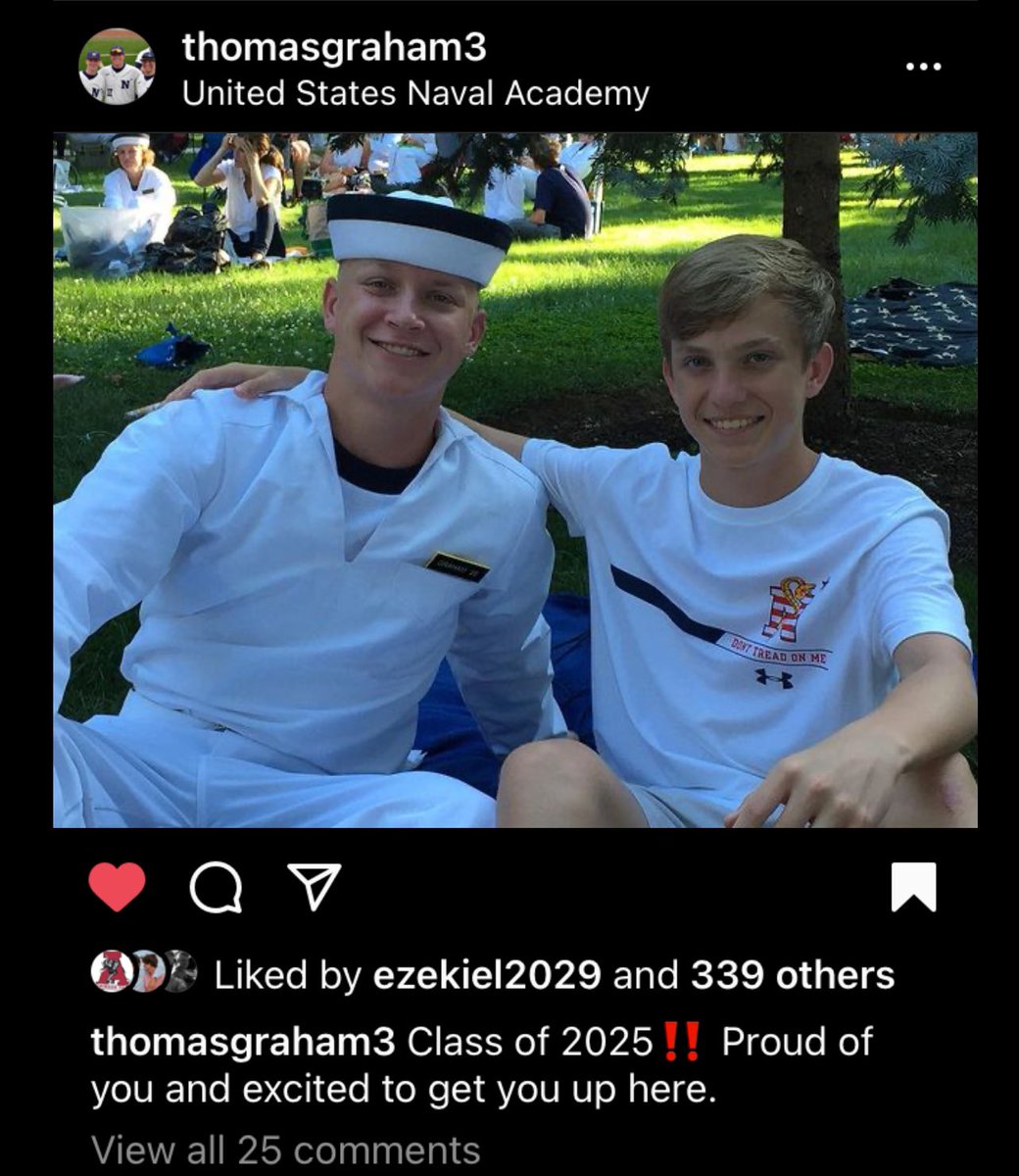 PaulTGraham's tweet photo. Fair warning...my Navy Gump factor has been kicked-up another notch today.  Sam received his appointment to the Class of 2025 today.  Picture is from Thomas’s I-Day in 2018. https://t.co/Zwc213gLEA