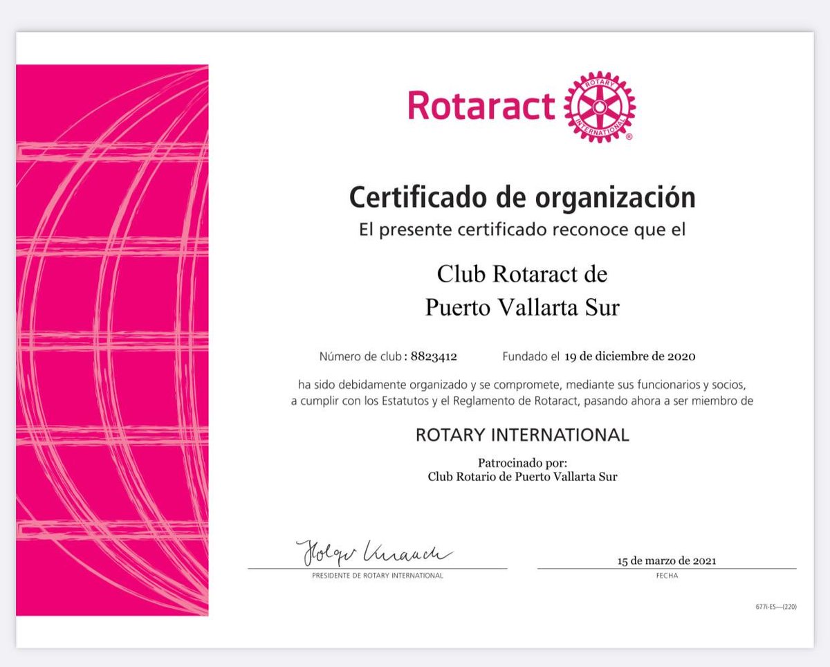 Después de meses de trabajo arduo del Consejo Directivo 20-21 del Club Rotario Puerto Vallarta Sur, compartimos que formalmente se encuentran reconocidos por Rotary el Club Rotaract Puerto Vallarta Sur. Estamos seguros va a cambiar la vida de las personas de nuestro Puerto Vta.