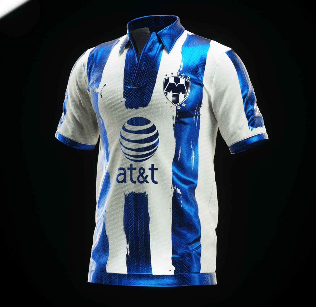 artecnl's tweet photo. Unos renders , de un trabajo en progreso de una idea de uniforme de brochazos que hice. #Rayados #octanerender @Rayados https://t.co/v9t7B68sc3
