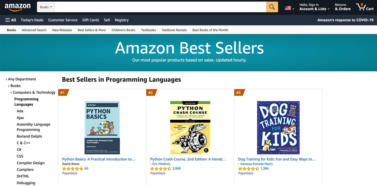realpython's tweet photo. 🤯  The "Python Basics" paperback is now a #1 best seller in the #Python category on Amazon. It's also hit the #1 spot under "Programming Languages". If you got a copy -- thank you!! https://t.co/o17nJAJJwr https://t.co/2KxUbcygXf