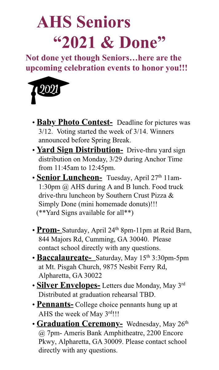 2021_ahs's tweet photo. Seniors, check out the upcoming events to honor you! https://t.co/bvWaIHKXPA
