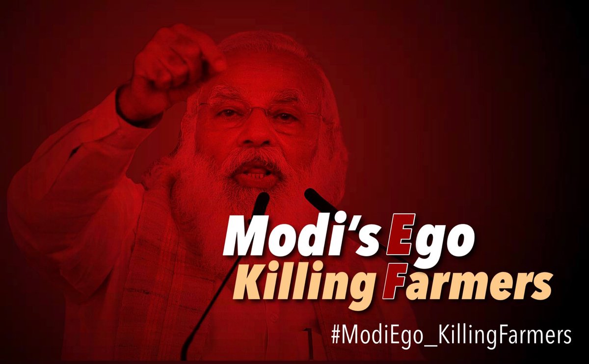 Nearly 4 months since hundreds of farmers are protesting at Delhi borders; stuck at their demand of 'REPEAL' 
Why is Modi govt. unable to find a conclusion to endless discussions?
Is it the EGO, which is more important than FARMERS' lives?

#ModiEgo_KillingFarmers