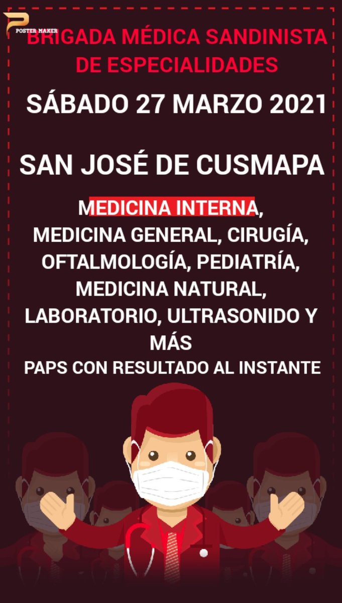 SCusmapa's tweet photo. RESTITUYENDO EL DERECHO A LA SALUD EL GOBIERNO SANDINISTA A TRAVÉZ DE LA BRIGADA MÉDICA SANDINISTA TE INVITA A PARTICIPAR EN LA BRIGADA DE SALID. SI TIENES ALGÚN PROBLEMA DE SALUD NO TE QUEDES EN CASA. https://t.co/FGIGgdEZAI