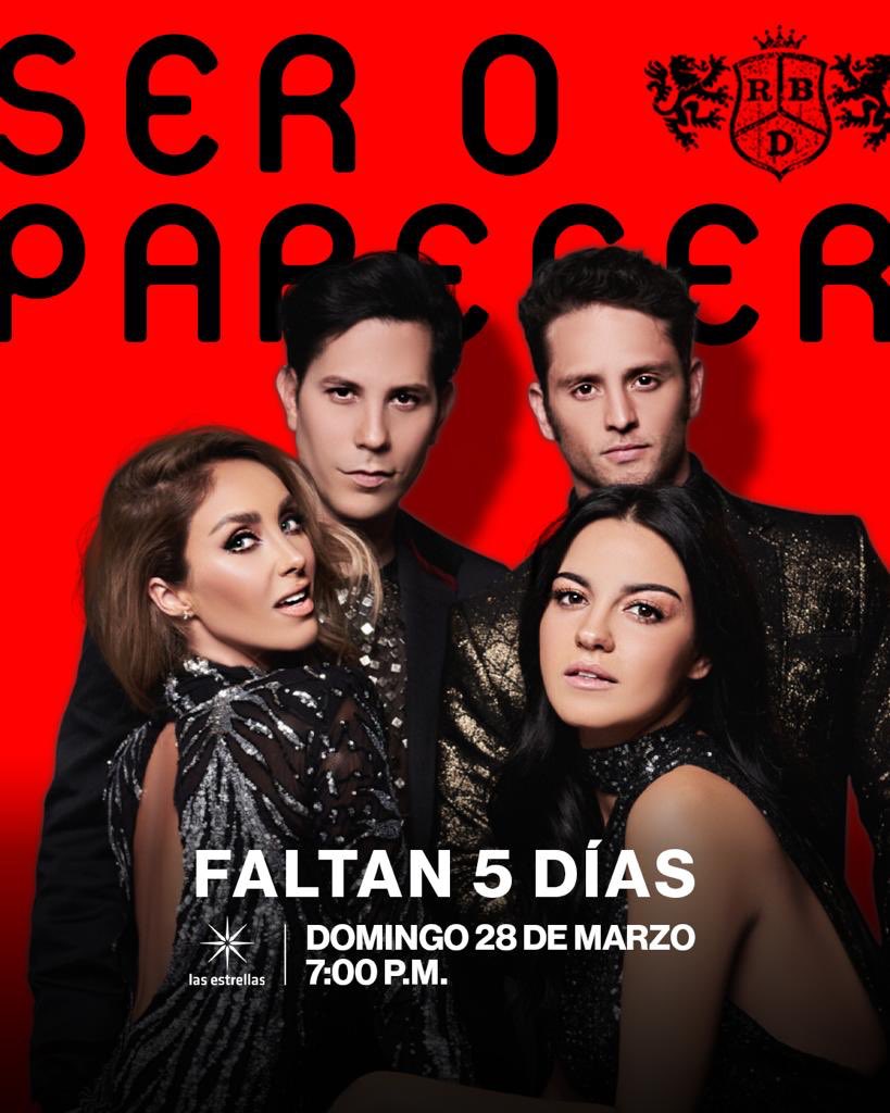 #SerOParecer2021 llega a tu pantalla, faltan 5 días domingo a las 7:00 p.m. MX #ConLasEstrellas
¡No te lo pierdas RBD_oficial! 🙌🏻😍👏🏻
