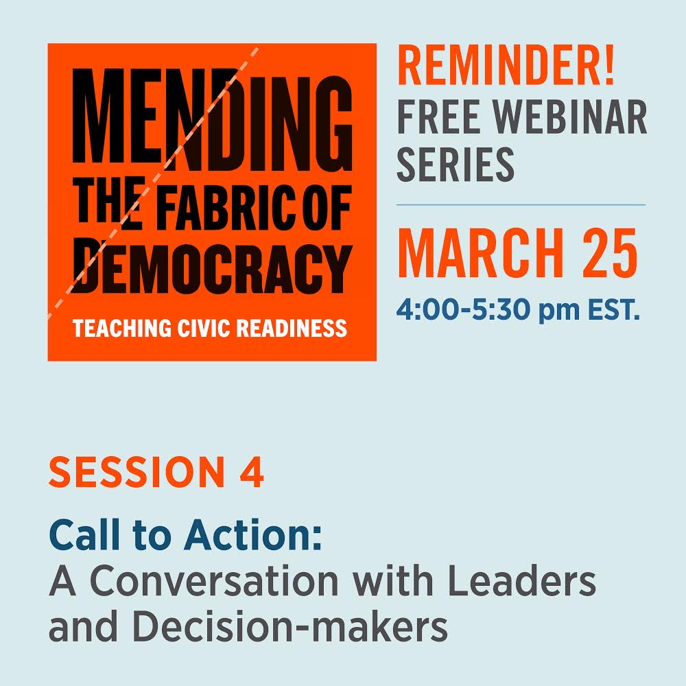 CapRegTeenInst's tweet photo. The fabric of our democracy is clearly in need of repair. Teaching civic readiness in K-12 education is key. @DemocracyReady is hosting the discussion with leaders from around New York State. Please join the conversation this Thursday. https://t.co/8SxnfaWWe3 https://t.co/Mfju0zxA7F