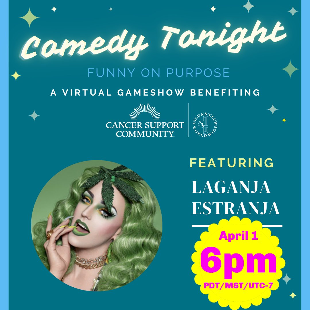CSCArizona's tweet photo. @laganjaestranja will be joining us, make sure U R 2! Register for #ComedyTonight on April 1st https://t.co/n83XZHOENw 🤣 #funnyonpurpose #laughter #laughteristhebestmedicine #laughtertherapy #laughterheals #laughoutloud #virtualgameshow #livecomedy #SoThatNoOneFacesCancerAlone https://t.co/aQmoH6kGaa