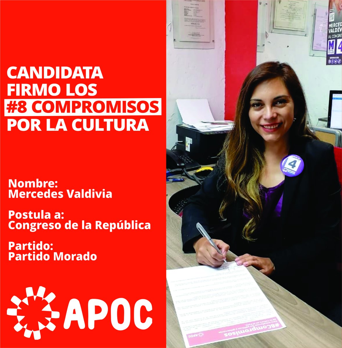 apocperu's tweet photo. #8compromisos #Arequipa — Mercedes Valdivia, candidata al Congreso por el Partido Morado, asumió los #8Compromisos para transformar las políticas y gobernanza de la cultura en Perú.
Infórmate sobre la iniciativa https://t.co/L2vC2rhOPo https://t.co/LfVsZ0bhxN