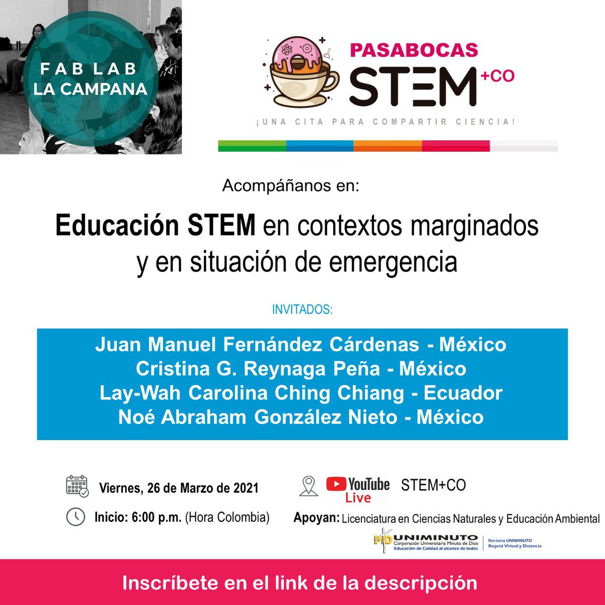 jennydanna1's tweet photo. No te pierdas este #26marzo el pasabocas @stemmasco✨
⚠️La líder del grupos de #Investigacion #FullGUIAS de @UniLibertadores, @lidarfonsecag, estará en el “detrás de Cámaras”.
Inscripción : https://t.co/X7bZNtlORi
@STEMsnFronteras @MujerEnCiencia @ONUMujeresCol @DirInves_FULL https://t.co/u0chDoiSjT