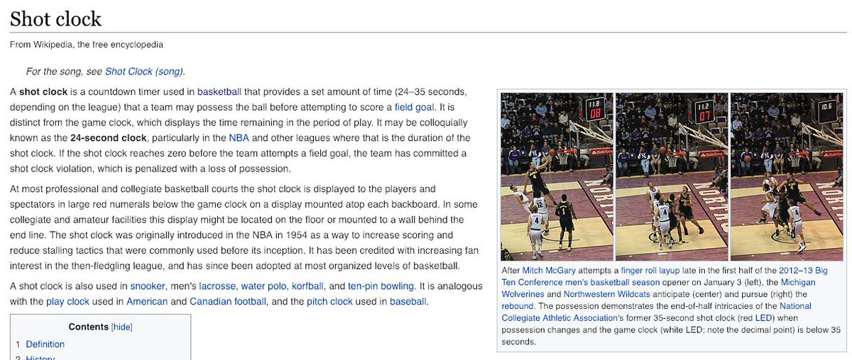 hilla_gorilla's tweet photo. Just accidentally beamed with pride upon discovering that my alma mater is the face of the Wikipedia page for "Shot clock." #GoCats #THISISMARCH #redLED https://t.co/X9vxCxuLBW