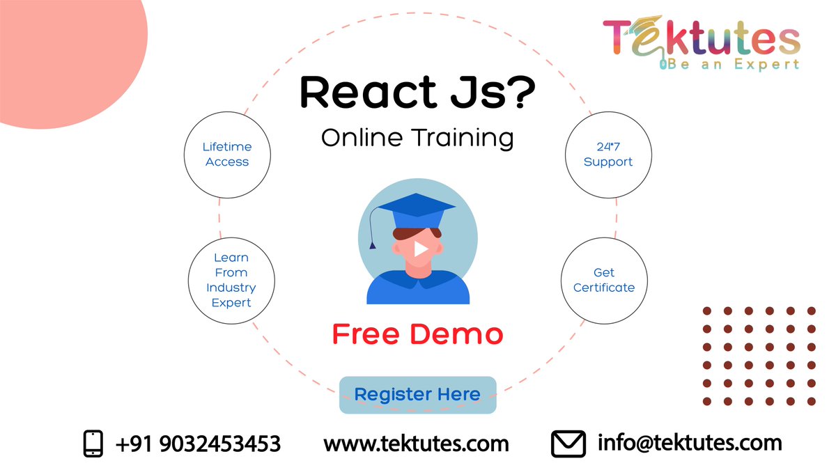 Tektutes's tweet image. Join Tektutes for React Js Online Training to become a professional React Js Developer and get a Job. Schedule Your Free Demo Today.
For Free Live Demo Register Here: forms.gle/cZJe44NcqML9SE…
Contact us: +91 9032453453
#reactjsonlinetraining #reactjstraininginhyderabad #Online