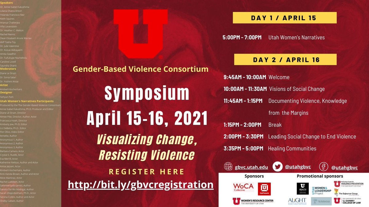 anniefukushima's tweet photo. @UtahDV @uofuedi @uofutransform @aswadhin @bengaloutlaw @SoniaFVALCbook @utahgbvc @UUtah
#visualizingchange #resistingviolence
Register: https://t.co/GVJG18T13Z https://t.co/7bAJwHCrvn