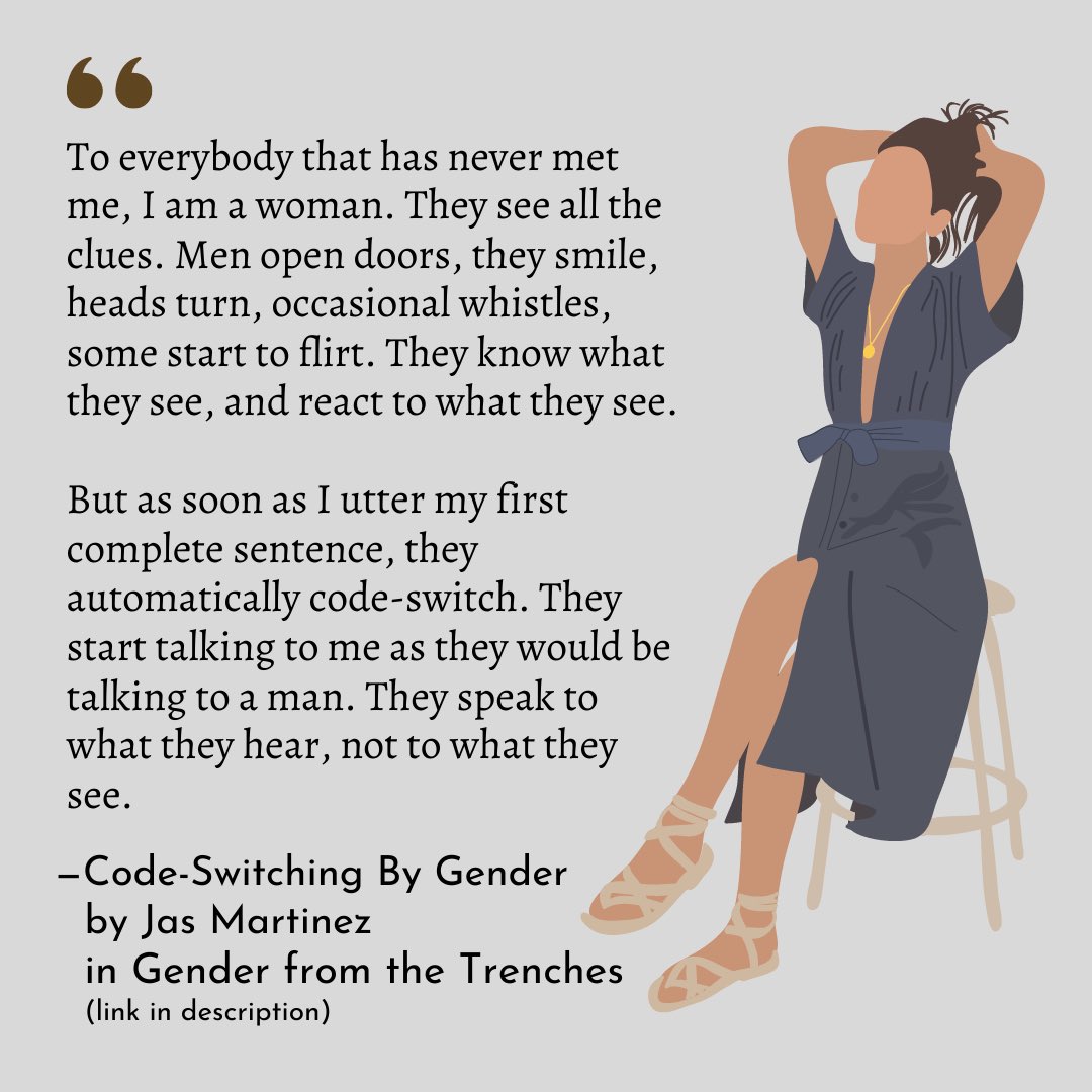FromGender's tweet photo. “Code-Switching By Gender” by Jas Martinez, in Gender from the Trenches
Read more: https://t.co/NLNpLQHzMN

#TransRightsAreHumanRights https://t.co/BFEvxwDZwz