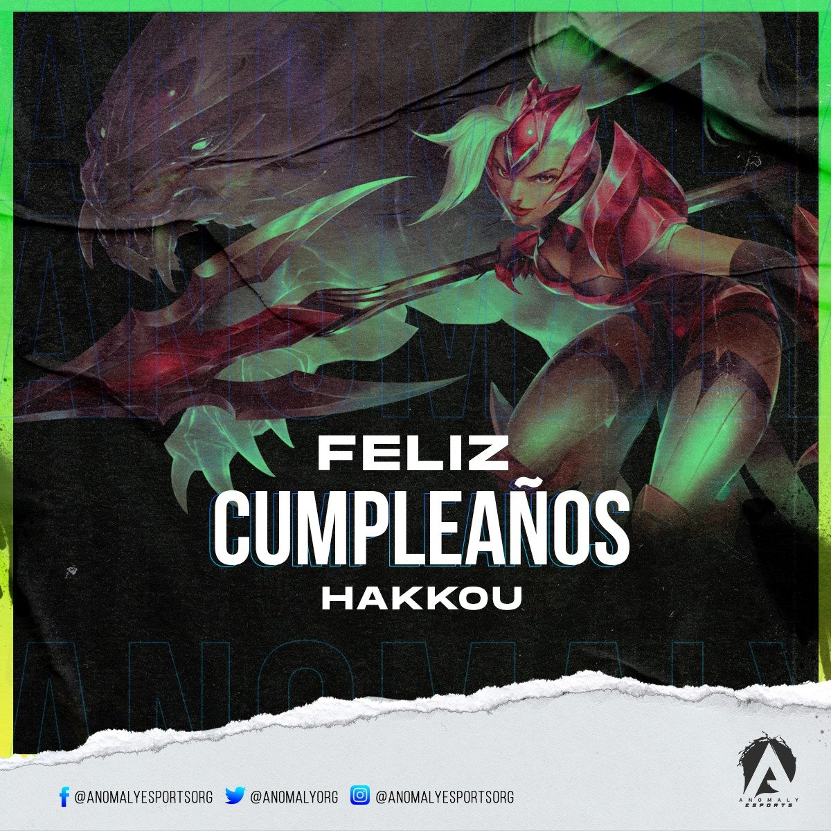 TAB_Anomaly's tweet photo. #AETeam || 🥳¡HBD!🥳
Hoy es el cumpleaños de nuestro inigualable Jungla Esteban Huerta 'Hakkou', de parte de todo el staff de Anomaly Esports, te deseamos que la pases de maravilla en compañía de tus seres queridos🎉🎊
#GOTAB #HakkouHBD #AnomalyEsports https://t.co/1LWdkScGdF