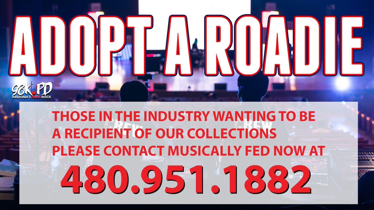 MusicallyFed's tweet photo. 🚨 Are you a member of the concert industry that’s been out of work in Phoenix? Call Musically Fed NOW to get on the list to be a recipient during our food drive thru THIS SATURDAY!
Details ➡️ https://t.co/zCFy9XyMb5
#MusicallyFed #adoptaroadie https://t.co/qMhCR5SRMh